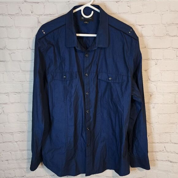 Men's INC Navy Blue Button-Up Shirt, Size XXL - Picture 1 of 4